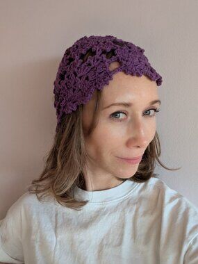 Artisan Handmade Crochet Floral Cloche Hat - 100% Premium Cotton Violet